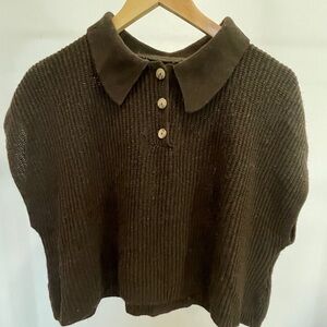 Brown Button Front Collar Sleeveless Sweater Knit Boxy Oversized Juniors Medium